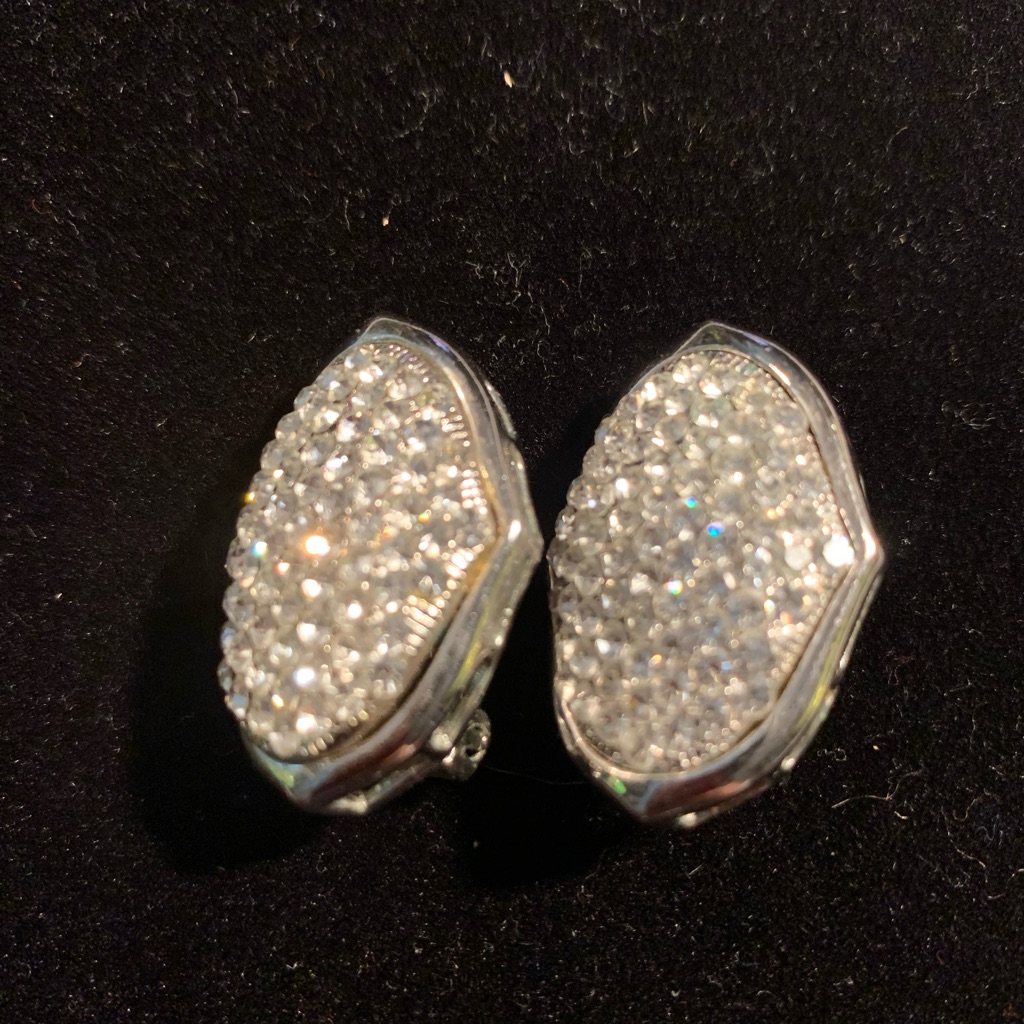 Silver Rhinestone Clip-On Earrings